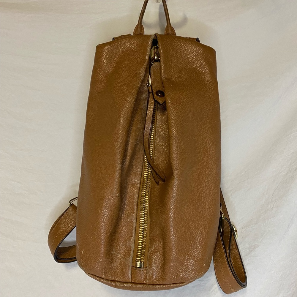 Aimee Kestenberg Brown Pebbled Leather Tamitha Backpack with Gold Zipper